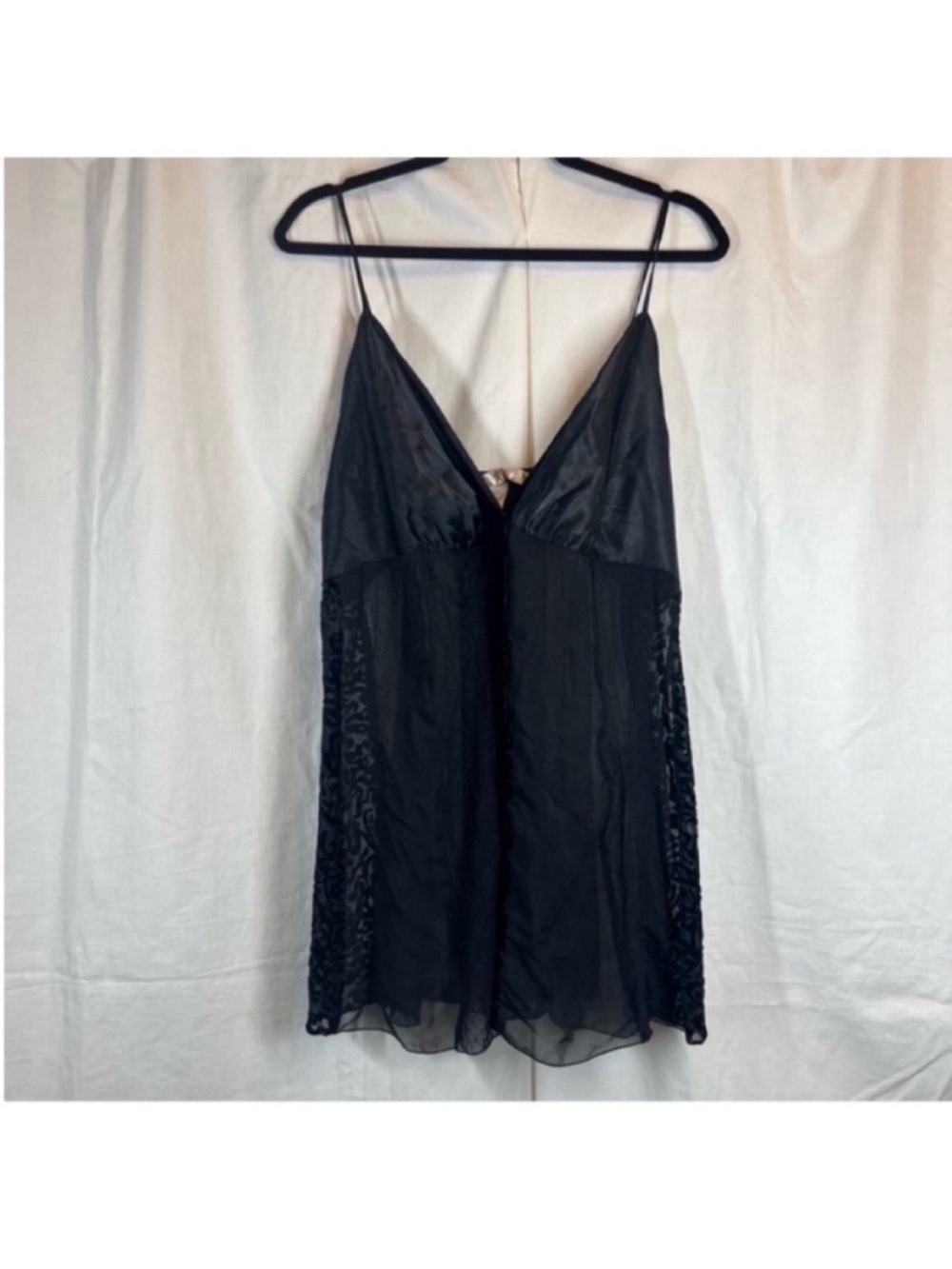 Cacique satin sheer textured velvet babydoll slip negligee whimsygoth
